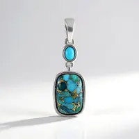 Cavill - Blauwe Turkoois Hanger - 925 Sterling Zilver - Platina Geplateerd - 3,78 ct Turkoois Cabochon - Handgemaakt Elegant - Sieraden voor Dames