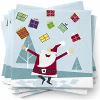 Duni kerst thema servetten - 40x st - 33 x 33 cm - blauw met kerstman - Feestservetten