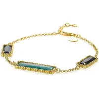 Zinzi zilveren fantasie armband 14K geel verguld met rechthoekige kleurstenen groen/zwart 18-21cm ZIA2112