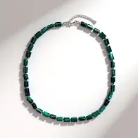 Cavill - Zilveren Halsketting - 925 Sterling Zilver Gerhodineerd - 175 ct Natuurlijke Congo Malachiet Fancy Kralen - Verstelbare Elegant Dames Sieraad