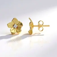 Cavill - Elegante Oorbellen 925 Sterling Zilver met 0,053 ct Chocolade Diamant I2 - Ronde Briljant Slijpsel - Gouden Plating - Luxe Bloemvorm