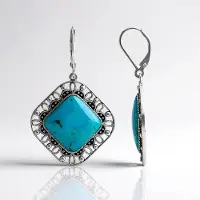 Cavill - Elegante Handgemaakte Oorbellen - 925 Sterling Zilver Geoxideerd - Blauwe Kingman Mohave Turkoois 10,53 ct - Carré Cabochon Natuursteen