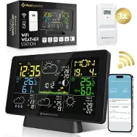 MostEssential Weerstation Wifi Edition - Draadloos Weerstation met Buitensensor - Hygrometer - Binnen en Buiten - 150 Meter Bereik - Inclusief App - Zwart - 1 sensor