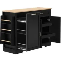 OKWISH Dressoir – 115 × 40 × 87 cm – 3 Deuren En 2 Laden – Met Open Vakken – MDF Zwart Met Houtlook Bovenblad