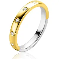 Zinzi gold plated zilveren aanschuifring met zeven ster-zettingen, bezet met witte zirconia's 3mm breed ZIR2491Y