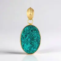 Cavill - Zilveren Hanger - 10,4 Karaat Ovale Dioptaas uit Kazachstan - 925 Sterling Zilver Verguld - Bezel Zetting - Uniek Turkoois Sieraad