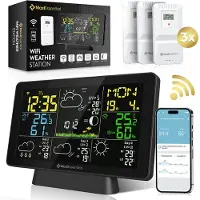 MostEssential Weerstation Wifi Edition - Plug & Play Installatie - Draadloos - Weerstation met Buitensensor - Hygrometer - Binnen en Buiten - 150 Meter Bereik - Inclusief App - Zwart - 3 sensors