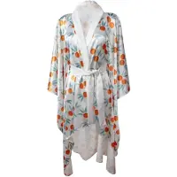 DKaren mooie satijnen kamerjas - kimono met oranje print - cadeau vrouw XS