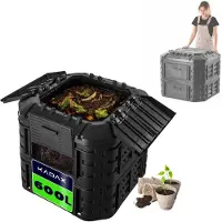 Kadax Module-composteersysteem, snelcomposter van kunststof, compostbak met drukknopen, zwarte thermocomposter met inklapbaar deksel (600 l)