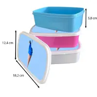 MuchoWow Broodtrommel Wit - Lunchbox - Brooddoos - Pauw - IJshoorntjes - IJs - Blauw - Vogel - 18x12x6 cm - Volwassenen