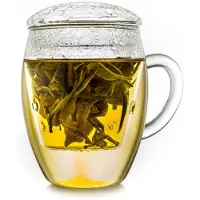 Creano theeglas all in one, grote theekop met glazen filter en deksel, 400ml een ideale theezetter