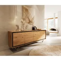 DELIFE Dressoir Stonegrace 200 cm natuur eiken 4 deuren steenfineer V-poot roestvrij staal