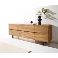 DELIFE Dressoir Tiamar 180 cm iepenhout natuur 1 deur 4 laden vierkante metalen poten zwart