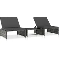 vidaXL Tuinstoelen 2 st verstelbaar met tafel poly rattan grijs