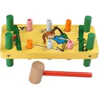 Peppi Pitkätossu Kinderboeken Langkous hamerbank houten speelgoed bankje.