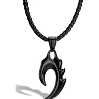 SERASAR Leren Herenketting [Flame] - Zwart 50cm - Gevlochten Halsband