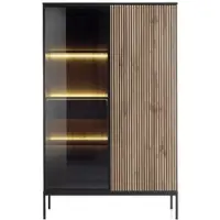 Vente-unique Vitrinekast met 2 deurtjes en 1 lade met ledverlichting van mdf en gerookt glas - Zwart en naturel - OVILA