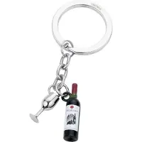 Troika Sleutelhanger "BORDEAUX" Sleutelhanger, met wijnfles en wijnglas, metaalgietwerk, glanzend, groen / zilverkleurig