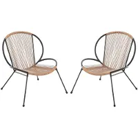 Vente-unique Set van 2 tuinstoelen van metaal en gevlochten hars - Zwart en licht naturel - NIKAO van MYLIA