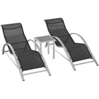 OKWISH Tuinligbedset 3-Delig 59 x 169 x 66 cm - 2 Ligstoelen Met Bijzettafel - Voor Tuin En Terras - Metaal - Zwart