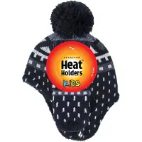 Heat Holder Jongens Nepbont Pom Pom Muts & Wanten - Zwart