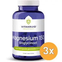 Vitakruid 3x Magnesium 150 Bisglycinaat met 200mg L-Taurine (180 tabletten)