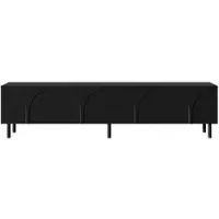 OKWISH Tv-Meubel - 4 Deuren Met 3D Gebogen Fronten - Woonkamer Opbergkast - Metaal Zwart - 180x35x49 cm