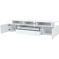 OKWISH TV-kast - TV-Meubel Hoogglans met LED-Band, 2 Deuren en 1 Lade - Voor de Woonkamer en Slaapkamer - 180x38x45 cm - Spaanplaat - Wit