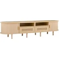 OKWISH Tv Meubel – Ovale Blad – 2 Laden Met Rotanlook – 2 Schuifdeuren – Opbergruimte – 170×40×40 Cm – MD – Licht Eiken