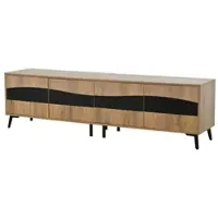OKWISH Tv Meubel - Symmetrisch Design Met 4 Kasten - Voor Woonkamer En 75 Inch Televisie - Spaanplaat Naturel Met Zwarte Lijnen - 180x40x50 Cm