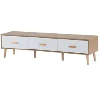 OKWISH TV-kast - TV-meubel Hout met Vintage Witte Textuur - Geschikt voor Woonkamer en Slaapkamer - 150x35x39 cm - Spaanplaat - Wit