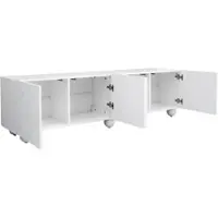 OKWISH TV-Kast – Modern Serie – 4 Deuren – Zonder LED – Strak 3D Rondreliëf Ontwerp Met Gesloten Opbergruimte En Vlakke Top – MDF;Spaanplaat Wit – 180,5x38x50 cm