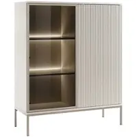 Vente-unique Vitrinekast met 2 deurtjes met ledverlichting van mdf en gerookt glas - Beige en zwart - OVILA
