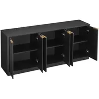 OKWISH Dressoir - Golvend Frontdesign - 6 Deuren - Veel Opbergruimte - 170 x 40 x 70,5 cm - MDF - Zwart