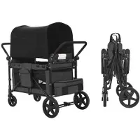 DUOKU Wagen Buggy voor 4 Kinderen--Vouwbare Vierling Buggy-met Verstelbare Handvat-Beveiligingsriem en Afneembare Luifel