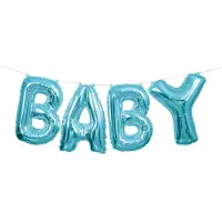 Unique - Aluminiumfolie ballonnen blauwe "Baby" letters 2,5 m voor slinger