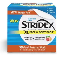 Stridex , XL Gesichts- & Lichaamspads, Alcoholvrij, 90 Dubbel Tekstuurde Pads