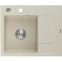 Mexen Ben granit gootsteen 1-komorige met afdruiprek, links 600 x 500 , beige, sifon chroom - 6522605000-69