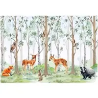 WALLARENA - Fotobehang - 300x210 cm - fototapete voor kinderen met dieren in het bos voor de kinderkamer