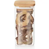 Orion - Glazen Opslagcontainer - 320 ml - Kwadratische Vorm - Bamboedeksel