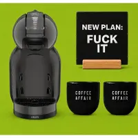 Krups NESCAFÉ Dolce Gusto MiniMe KP120810 - Koffiecupmachine - Antraciet / zwart + 2 zwarte mokken "Coffee Affair" + zwarte tegel "Fuck it new plan" + tegelhouder - (cadeau)PAKKET