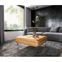 DELIFE Salontafel Shavani 90x90 cm acacia natuur 2 deuren L-poot RVS zilver