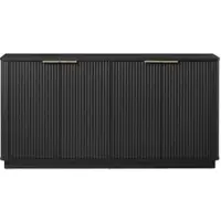 OKWISH Dressoir Tv Meubel Met Opbergruimte 160x40x80 Cm 4 Deuren Golvend Front Zwart Mdf Met Goudkleurige Grepen Voor Woonkamer