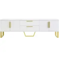 OKWISH TV-Meubel – High-Gloss – 4 Deuren – 2 Laden – Met Gesneden Deurtextuur – Gouden Grepen En Poten – MDF Wit – 170×40×53,5 cm – Kabeldoorvoer