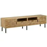 OKWISH Tv-Meubel – Mozaïek Design – 160 x 35 x 42,5 cm – 2 Deuren 2 Lades 2 Open Vakken – Kabeldoorvoer – Spaanplaat Naturel