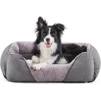 Markenlos Grau anti-stress hondenbed voor middelgrote en kleine honden, 76x61 cm, wasbaar, met pluche, hondenbed, anti-angst, comfortabel, antislip, geschikt voor middelgrote honden.