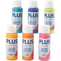 Plus Color Acrylverf  Verschillende Kleuren Verf - Acrylaatverf  Acrylic paint  Hobbyverf  Knutselen en Verven  Sneldrogend  Kleurrijk   6 x 60ml - Incl. Crea Gift