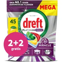 Dreft 2+2 Gratis: Vaatwastabletten Platinum All In One Miracle 45 Stuks