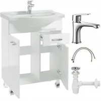 DomoDomo Badkamerkast met wastafel op poten 85x55, staand wit Mea met een langwerpige chromen kraan.