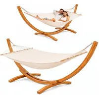 AMANKA XXL Hangmat met Standaard 325 cm - Buitenframe Massief Hout met Hangmat voor 2 Personen tot 150 kg - Premium Comfortabel Relax Set Tuin Terras Balkon of Patio